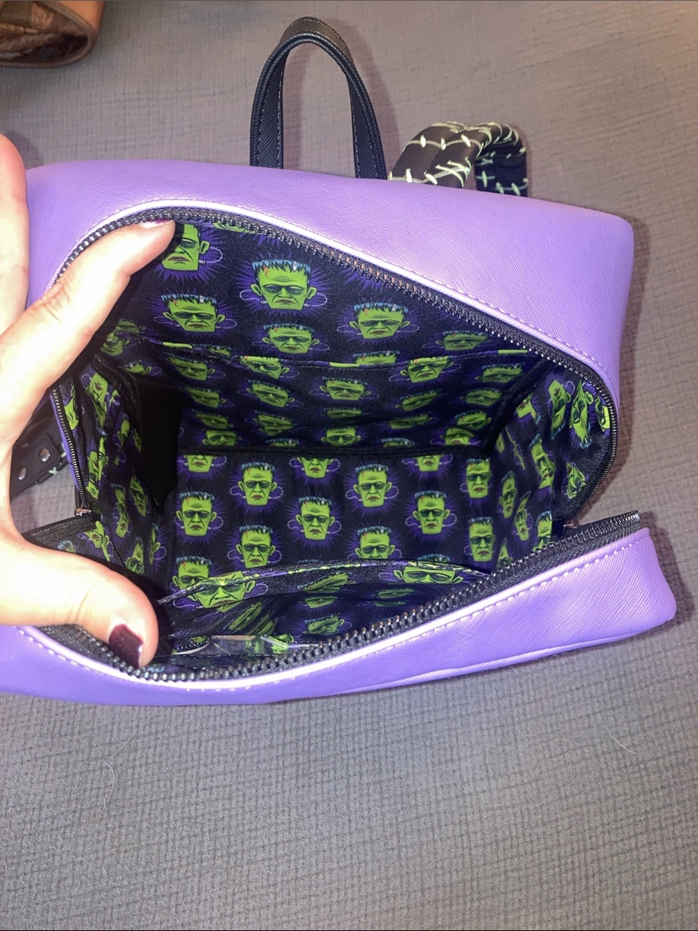 Loungefly Purple & Green Frankenstein Backpack - Picture 4 of 4